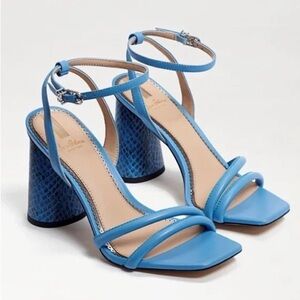 Sam Edelman • Kia Block Heel Sandal ankle strap square toe True Blue snakeskin